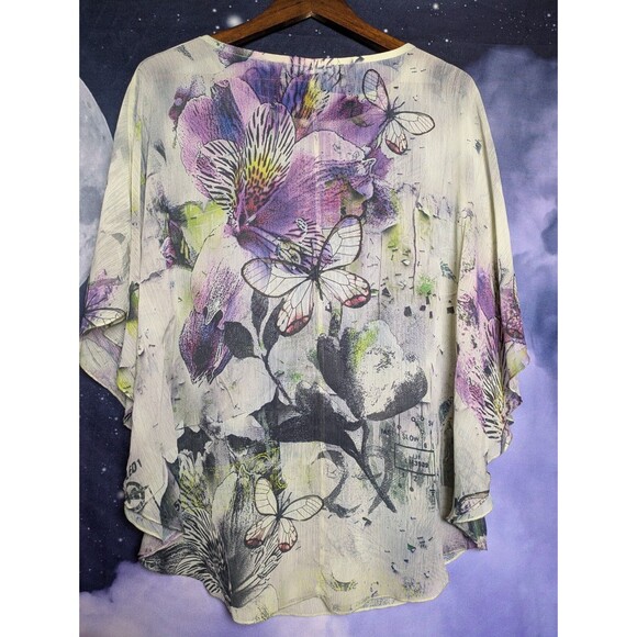 Abstract Butterfly Floral Poncho Top Size Small Artistic Festival Fairy Ethereal - Picture 8 of 9